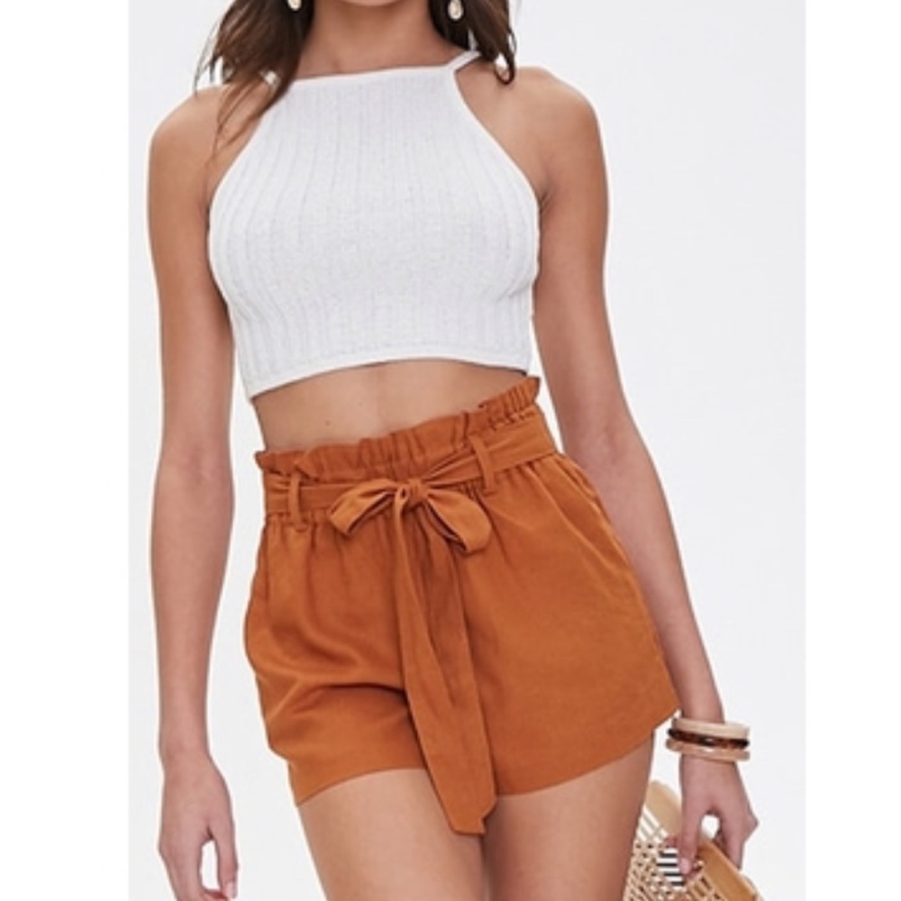 🧡 Forever 21 Linen-Blend Paperbag Shorts , Camel